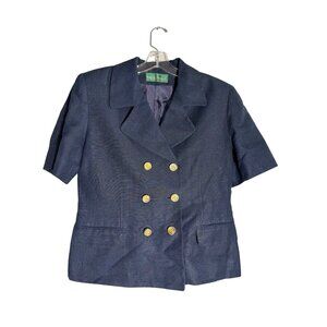 Harvé Benard Womens Navy Double-Breasted Short-Sleeve Blazer, Gold Buttons  sz M